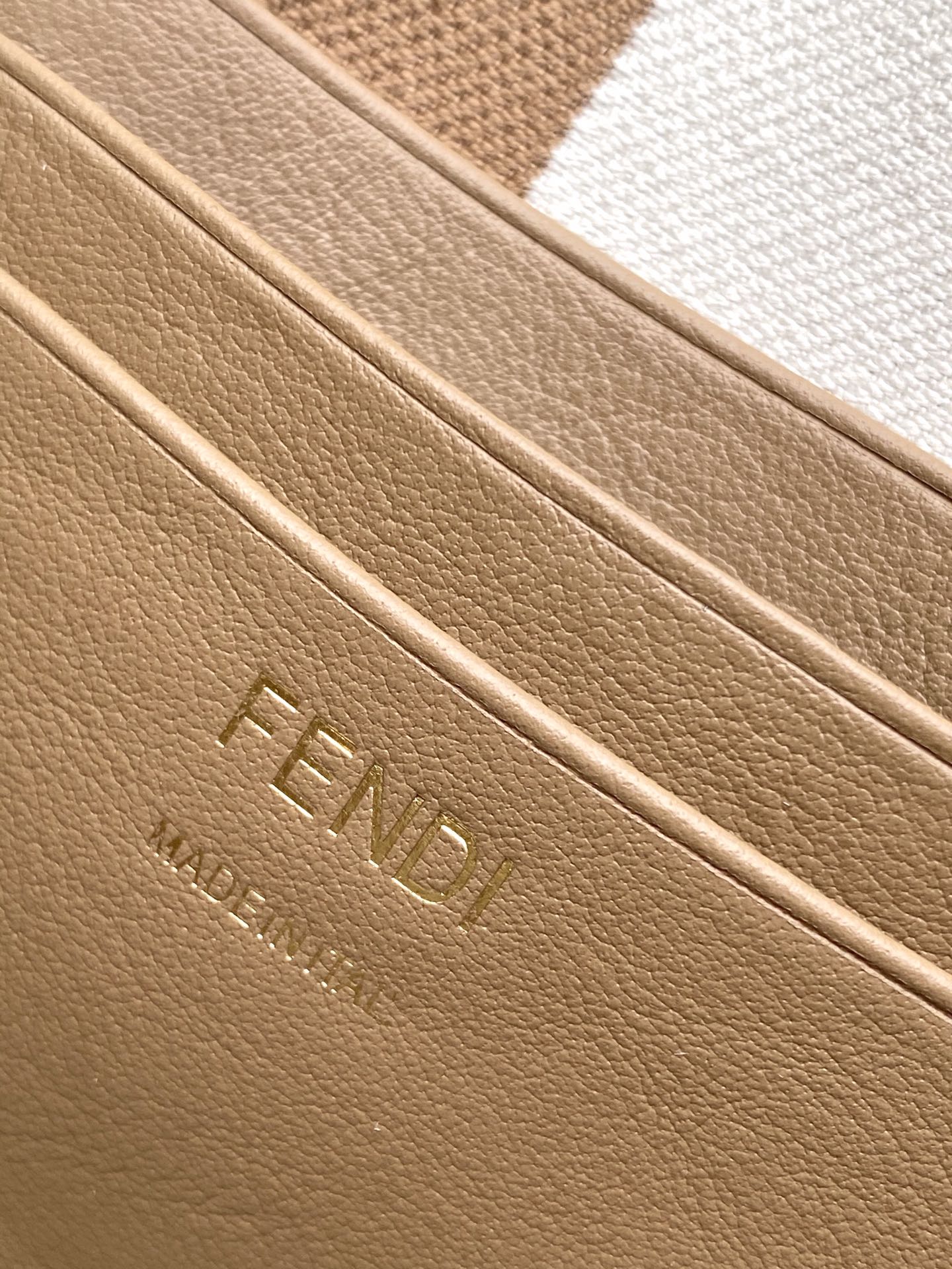 Fendi Mini Baguette FF Chenille Shoulder Bag Tan